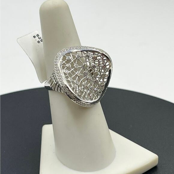 Sterling Silver 925 Pave CZ Concave Weave Spider Web Ring Sz 7 New - Picture 1 of 8